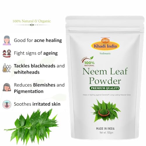 Image of Khadi 100% Pure & Organic Neem Powder (Azadirachta Indica) - Herbal Powder for Acne Control, Dandruff Relief & Skin Detox - 200g