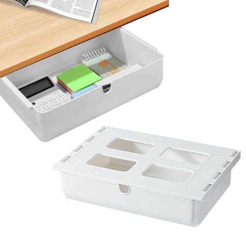 TerraShine 収納ボックス 隠し引き出し 貼り付け引き出し デスク下 引き出 し式 ミニ 便利 机下 強力粘着 大容量 簡単設置 収納整理 スペース活用 小物整理 文房具 33*23.5*8.5cm （ホワイト）