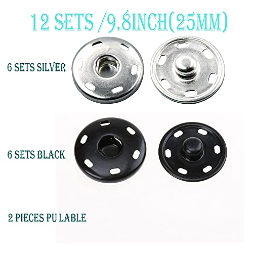Josdiox Large Snaps For Sewing Big Sew On Snap Large Buttons 12 Sets Big Metal Snap Fastener Buttons Press Button For Sewing Clothing Silvery And Black (Large Size 0.98In /25Mm) #TOP4