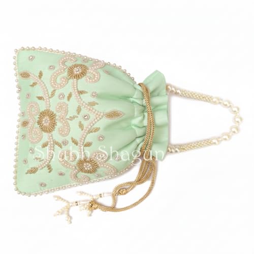Image of Shubh Shagun Woman's Silk Hand Work Handbag Potli Bag