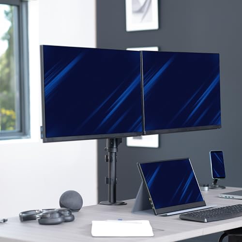 Image of VIVO 17 to 32 inch Dual Mechanical Monitor Mount, 2 Tension Spring Arms, Adjustable Swivel, Rotation, Heavy Duty VESA Desk Stand with C-clamp, Grommet, Max VESA 100x100, Black, STAND-V002K