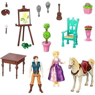 Disney Store Action Toys Rapunzel Tower Playset - 19-Piece Tangled Play Set with Rapunzel, Flynn & More Princess Toys- Includes Tower Apartment, Sculpted Figures & Art Accessories