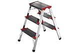 Hailo L90-225 Taburete de Aluminio Extra Resistente (hasta 225 kg de Carga) con 2x3 peldaos, Plateado