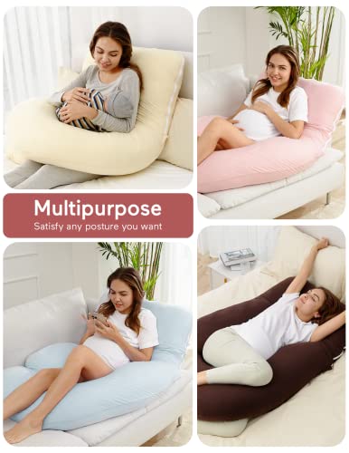 Momcozy Pregnancy Pillows For Sleeping, U Shaped Full Body Pillow 57 Inch For Pregnant Women With Back, Hip, Leg, Belly Support, Washable Jersey Cotton Cover Included, Light Blue #TOP4