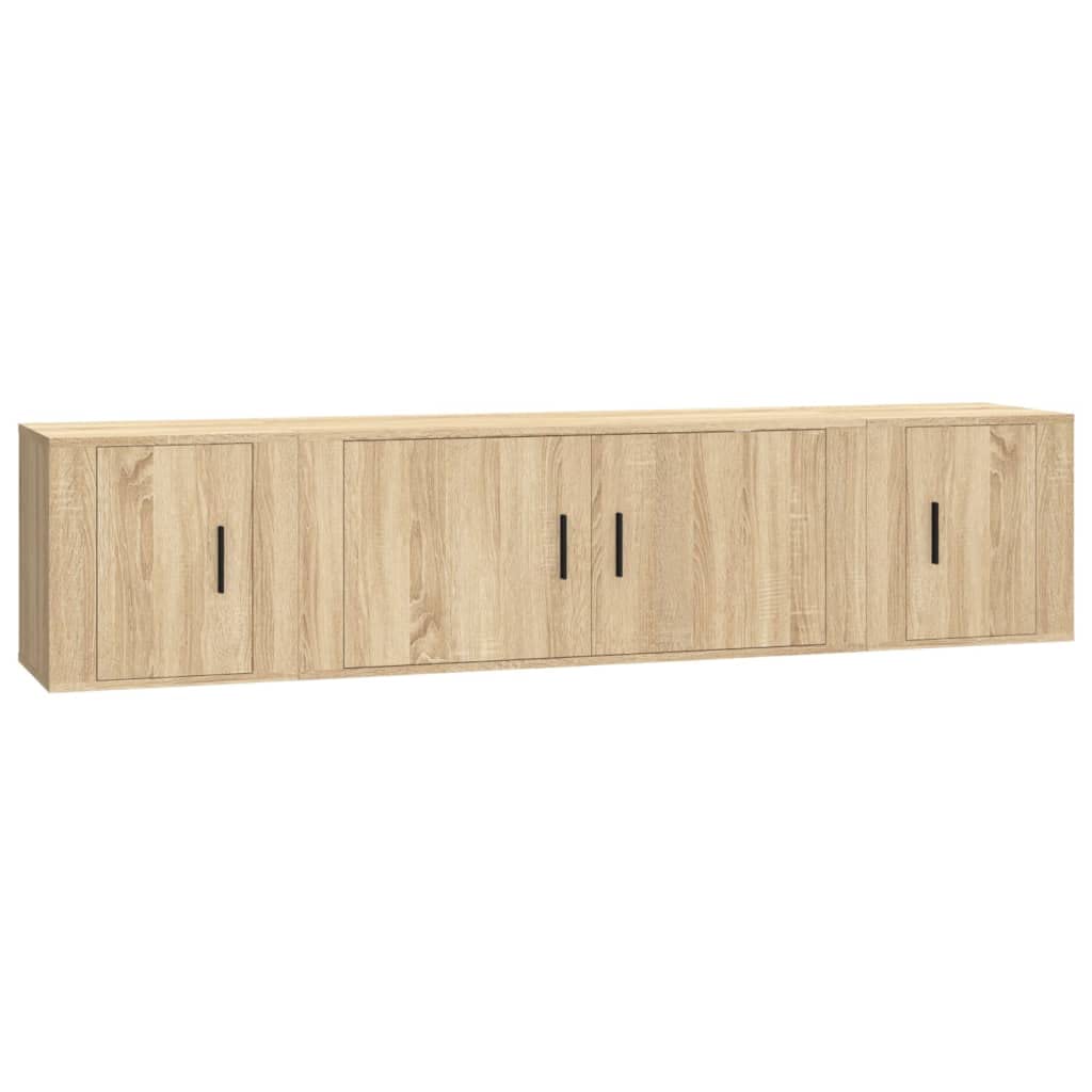 3-TLG. TV-Schrank-Set Sonoma-Eiche Holzwerkstoff, Hängend, Modernes Media-Center für Wohnzimmer, Viel Stauraum, Einfache Wandmontage, Langlebig