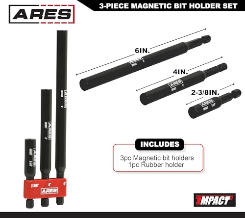 Image of ARES 22030 - 3-Piece Magnetic Bit Holder Set - 1 /4-Inch Hex Shank for Use with Power Drills and Drivers - Magnet Securely Holds Bits in Place - Includes 2.5-Inch, 4-Inch, and 6-Inch Lengths