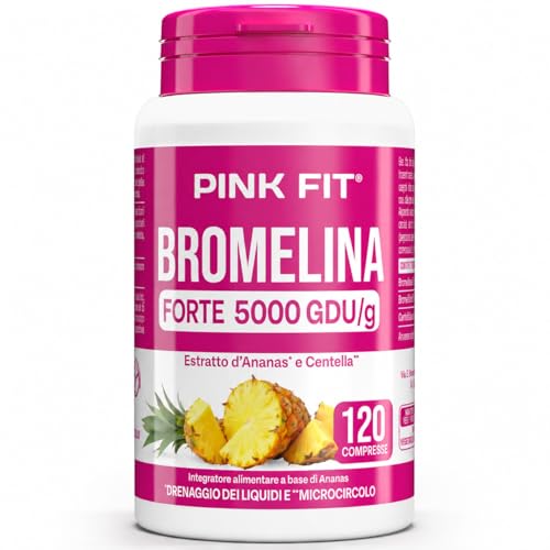PINK FIT Bromelina Forte Drenante 5000 GDU/g con Centella Asiatica | Integratore Drenante Linfatico Donna per Ritenzione Idrica Forte, Gambe Gonfie, Cellulite e Microcircolazione | 120 Cpr