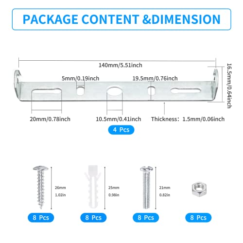 ZOWZEA 4 Packs Universal Light Fixture Mounting Bracket Square Kit,5.51 inch Ceiling Light Plate Wall Mounting Bracket Crossbar for Chandelier, Outdoor Lighting etc.(140x19.5mm)