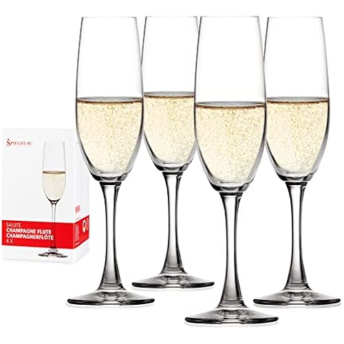 Spiegelau Salute Champagne Flutes, Elegant Crystal Champagne Glasses Gift Set, Perfect for Prosecco, Sparkling Rose, Mocktails, Home Bar Accessories, Housewarming, Wedding Gifts, 7.4 oz, Set of 4