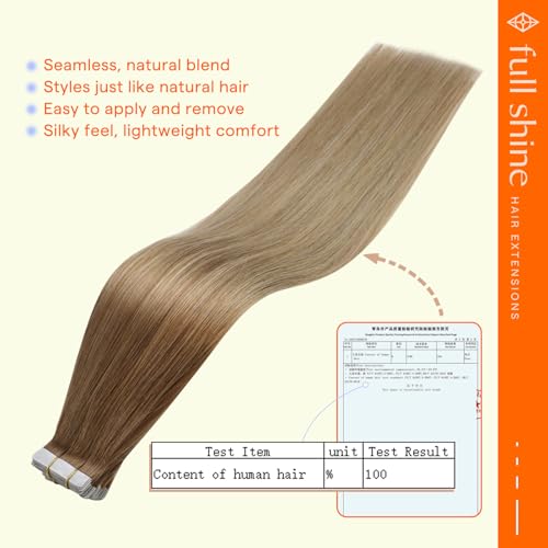 Image of Full Shine Hair Extensions Tape In, 22 Inch Ash Brown to Warm Blonde | 50g 20 PCS, Seamless Human Hair Tape in Extensions, Long Flow, Fuller Silhouette, Event Styling, Photo Sessions