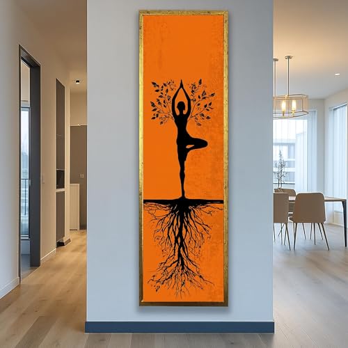 Tableau vertical arbre de méditation sur toile haut de gamme 50x150