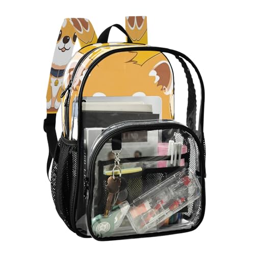 Cute Kawaii Dog Clear Backpack - Stadium Approved Large 15.7-inch Waterproof Transparent Bag for Sports, Concerts, Work, Travel#3512