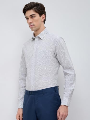 Image of Raymond Men Slim Fit Print Pattern Pure Cotton Regular Collar Full Sleeve Casual Shirt
