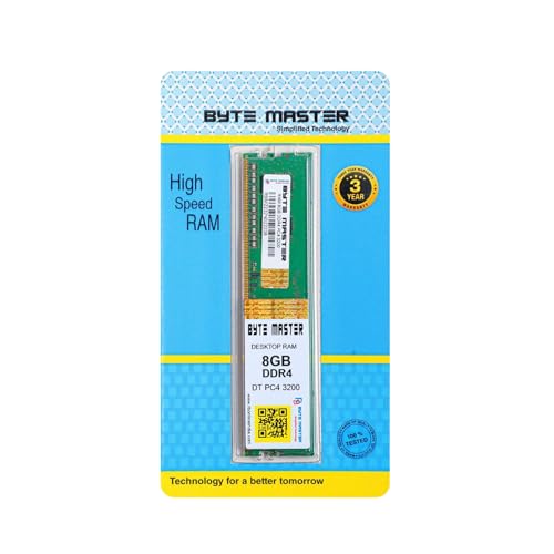 Image of BYTE MASTER 8GB DDR4 DT PC4 3200 Desktop RAM | Computer Speed & Performance Memory | 3 Years Manufacturer Warranty | Perfect for Gamers, Content Creators, Designers, Developers (Pack of 1)