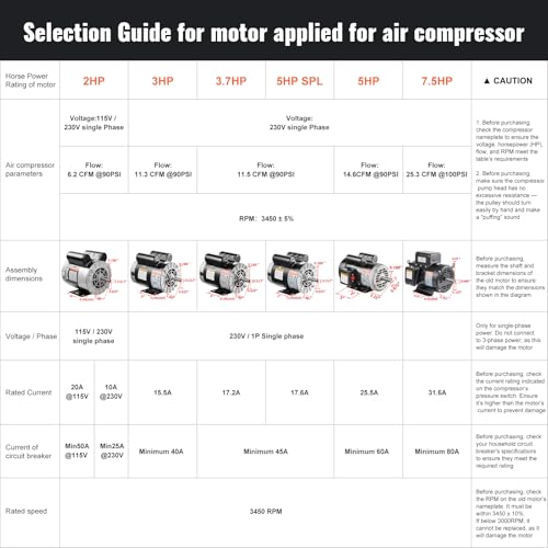 VEVOR Air Compressor Electric Motor 3HP, 230V 15.5 Amps, 56 Frame 3450RPM, 5/8" Keyed Shaft, 1.88" Shaft Length, Single Phase, CW/CCW Rotation (Factory Setting is CCW) by VEVOR - Used condition - Image 7