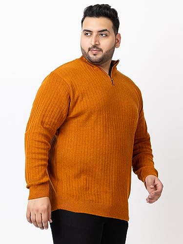 Image of Kvetoo Plus Size Men High Neck Zipper Full Sleeve Woolen Winter Sweater