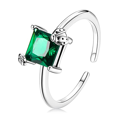 Bague en argent sterling 925 ajustable ornée d'un zircon vert éclatant pour femme