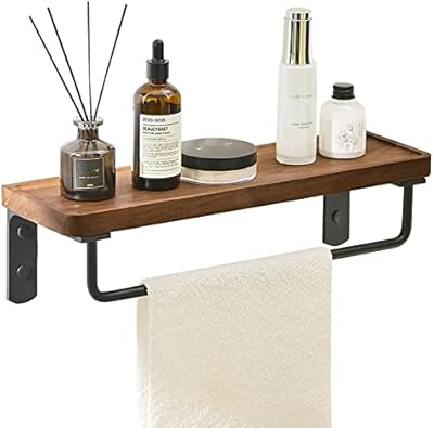 YANYUESHOP Shower Shelf Wooden Shower Rack Wall Mounted Shower Shelves Adhesive No Drilling Anti Rust for Kitchen Bathroom,Black,D40cm