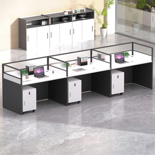 Nykto Office Cubicle Desk Office Cubicle Workstation Cubicle Desk with Privacy Panels Cubicles Desks for Offices with Cable Grommet for Startups/Home/Offices (3- Person-S Black with Cabinet)