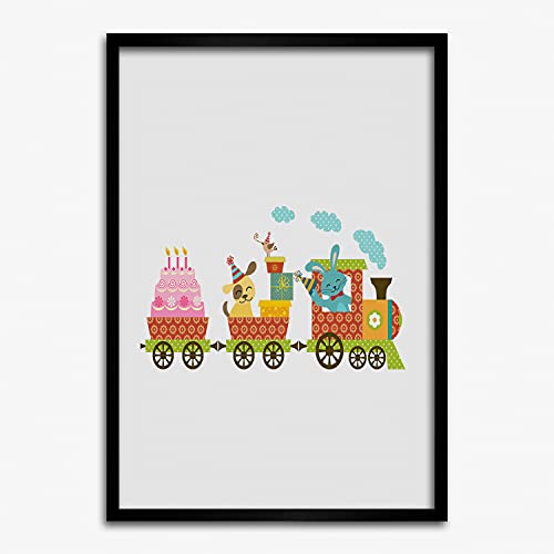 Affiche de train gai sous cadre en bois 50x70 cm Tulup pour embellir vos murs