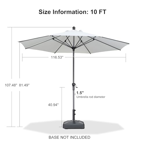 Image of PURPLE LEAF Patio Market Umbrella 10' Round Dual Tilt White 8 Ribs Outdoor
