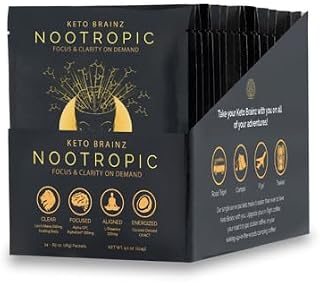 Keto Brainz Nootropic Nondairy Keto Friendly Creamer, C8MCT based Nootropic, 500mg Lion's Mane Mushroom, 300mg AlphaGPC & 250 mg L-Theanine. Single Serve Packets 14ct Box