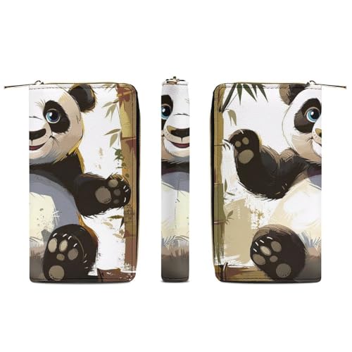 Panda 1 Print Long Wallet for Women Men PU Leather Card Holder Organizer with Zipper Coin Pocket & Cash Slots3
