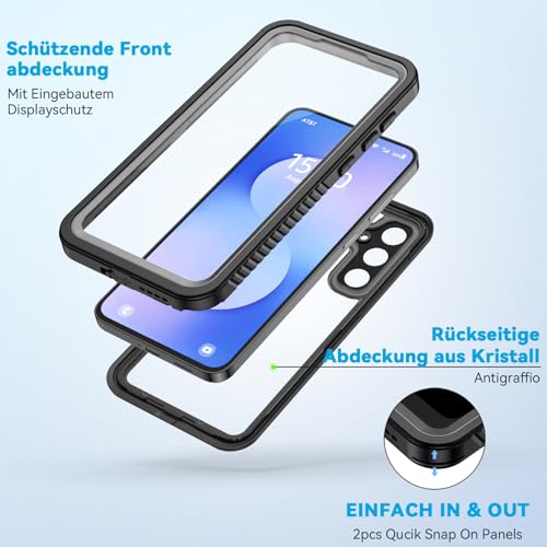 Focusor für Samsung Galaxy S25 FE Hülle IP68 Wasserdicht,HandyHülle für Samsung S25 FE 5G 360 Schutzhülle,Stoßfest Staubdicht Outdoor Panzerhülle mit Eingebautem Displayschutz für S25 FE,Schwarz