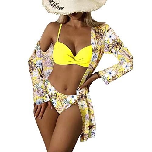 Litthing Damen Bikini Set mit Schalbluse, Push up Verstellbar Crossover...