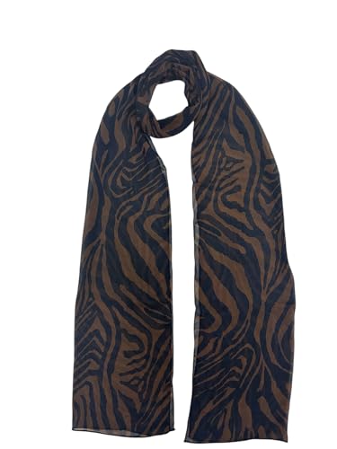 Women's Chiffon Animal Print Skinny Scarf – Lightweight Zebra Pattern Neck Scarf for Office & Casual Wear – Brown Black Fashion Accessory3
