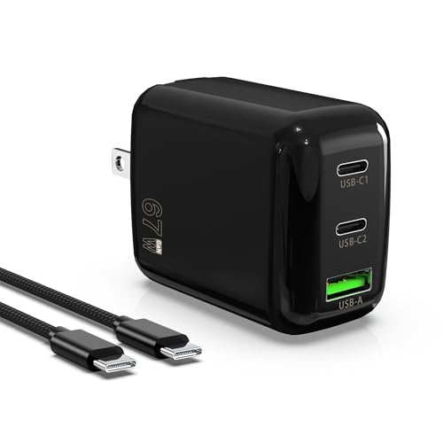 QIOUZW 67W USB C Wall Charger, 3-Port GaN Fast Charger