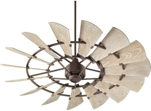 Quorum 196015-86 Windmill Ceiling Fan in Oiled Bronze with UL Damp Weathered Oak Blades