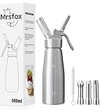 Professional Aluminum Whipped Cream Dispenser – 1 Pint / 500 mL Leak-Proof Canister – Ideal for Desserts, Coffee, Cocktails & Sauces (N₂_O Chargers Not Included) (Silver)