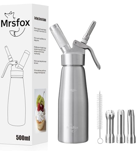 Mrsfox Professional Aluminum Whipped Cream Dispenser – 500 mL (Silver)