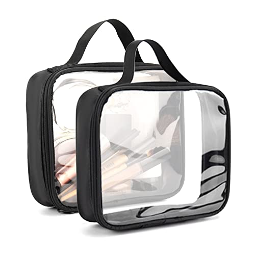 Lot de 2 trousses de toilette de voyage transparentes, imperméables, en polyuréthane transparent, avec fermeture éclair, trousse de toilette, trousse de toilette pour homme et femme, Noir Cover