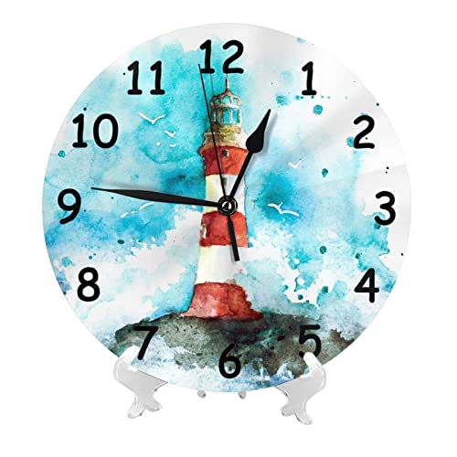 Will Budxeg Watercolor Blue Cape Lighthouse Dreams Nautical Round Home Wall Clock Non Ticking Silent Quality Quartz Battery Operated 10 Inch Round Clock Easy To Read Decorative For Home Office School #TOP1