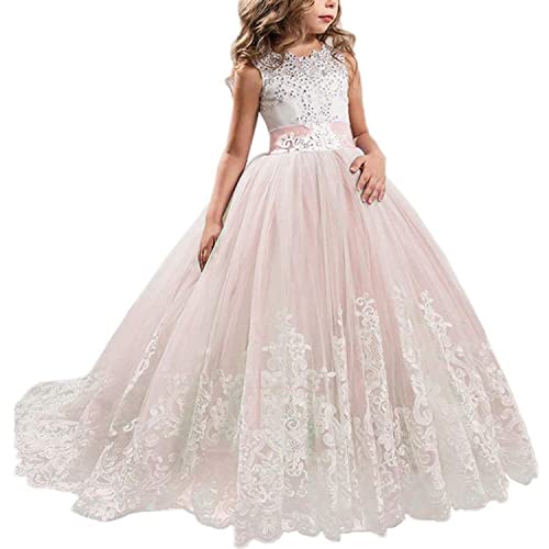 Girls Lace Princess Pageant Dresses, Girls Prom Puffy Tulle Ball Gown, Birthday Party Long Tail Prom Gown