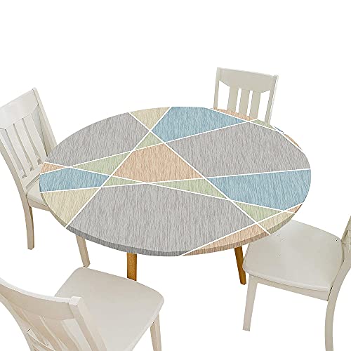Fansu Impermeable Redondo Mantel con Borde Elástico, 3D Impresión Geometría Mantel de Mesa Elástica Ajustada Cubierta de Mesa para Picnic Comedor Cocina Restaurante (Diámetro 120cm,Gris)