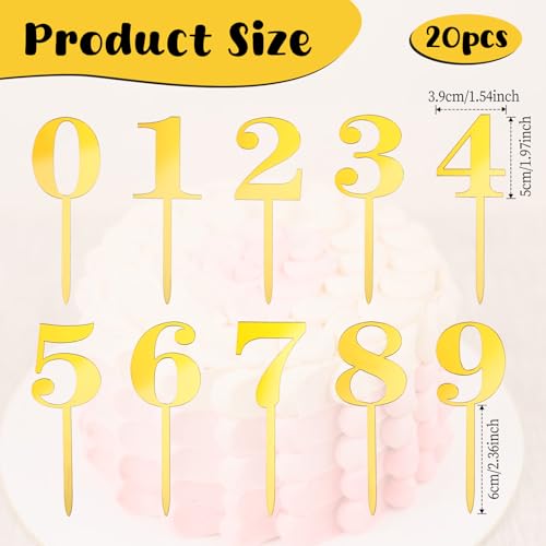 Zeyiyer 588515_1_VMA5APXN 20 Pcs Acrylic Number Cake Topper 0-9 Gold Numbers 2 Inch Happy Birthday Cake Toppers Wedding Anniversary Party Cupcake Toppers thumb #1