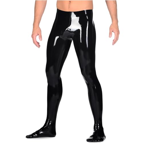 Kangxinsheng Schwarze Latex Hose für Herren,Handgefertigtes Latex Leggings mit Socke für Cosplay Club Kostüme-M