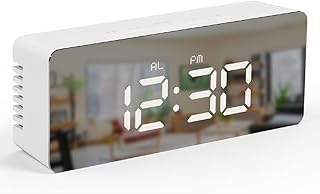 mooas LED Digital Mirror Clock 2 Types, Alarm/Snooze, Temperature, LED Mirror Clock (Rectangle)