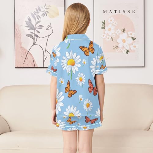 senya Pajama Sets Silky Button Down Nightwear Sleepwear Size 5-14 Years Butterfly White Daisy4