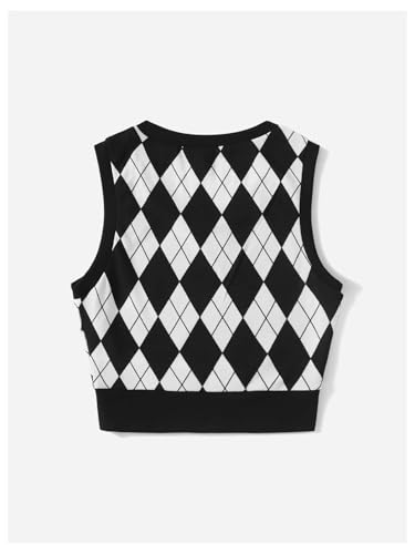 SOLY HUX Women's Sweater Vest Argyle Plaid Sleeveless Crew Neck Preppy Knitted Crop Tank Top2