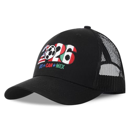 Sockzilla USA, CAN, MEX 2026 World Soccer Fan Cap –Host Countries Embroidered Baseball Hat, Trucker Hat for Men & Women (Black)
