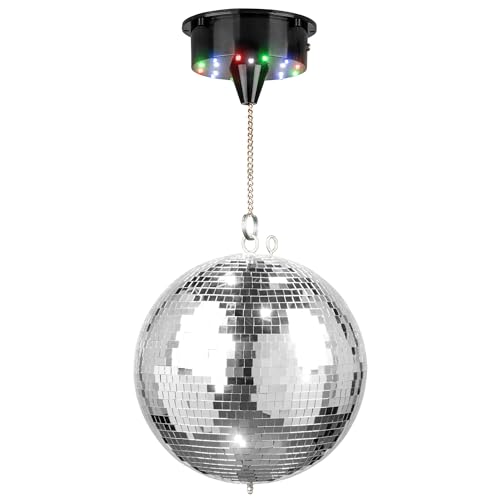Fuzzix MB30ML Bola Disco. Bola de espejos a pilas de 30cm con motor LED giratorio. Bola de discoteca para colgar con LEDs. Ideal para discoteca, cumpleaños, boda, fiestas, salón de baile.