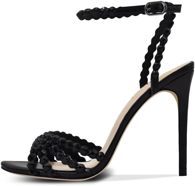 Rhinestone High Heels Stiletos Heels for Women Strappy Buckle Heels Round Toe Sexy Dressy Pumps Sandals - Image 4