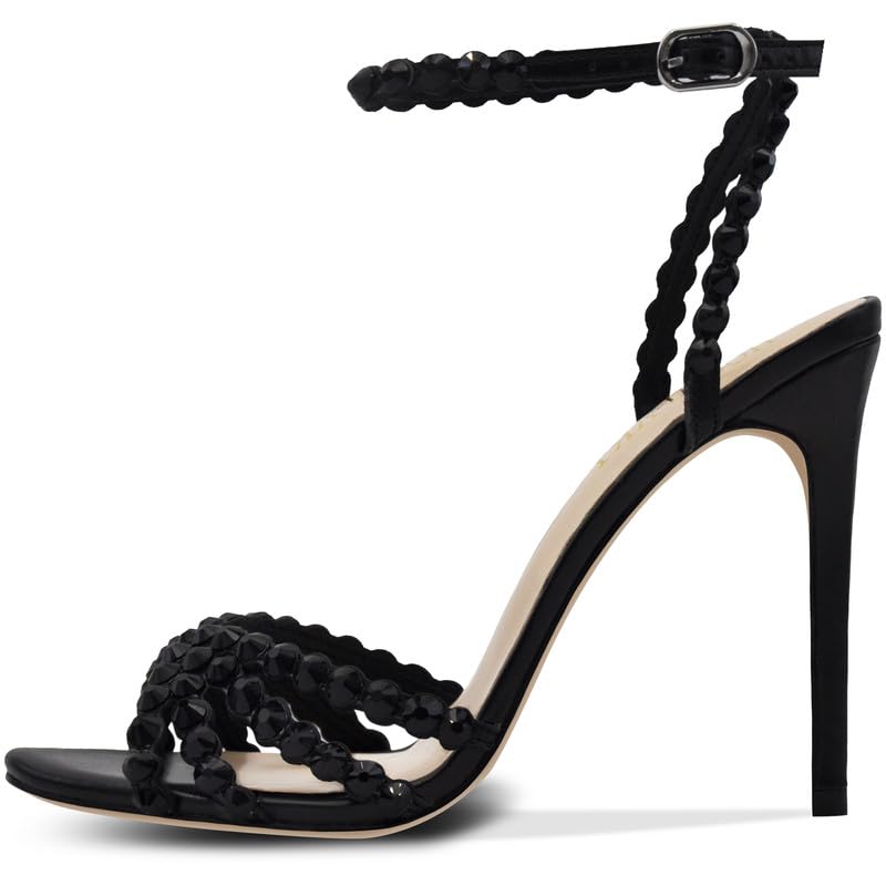 Image of HOCHFART Women's Rhinestone Stiletto High Heels Buckle Strappy Heeled Sandals Round Toe Sexy Dressy Pumps Shoes
