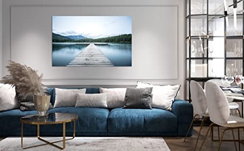 Yatsen Bridge Large Summer Painting On Canvas Wall Art Forest Lake Dock Mountains Landscape Pictures For Bedroom Wall Decoration Home Decor Birthday Gifts Set Framed Ready To Hang(44''W X 28''H) #TOP2