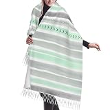 Chales de cachemira con rayas de acuarela en color verde menta y gris, bufandas ligeras con flecos para mujer