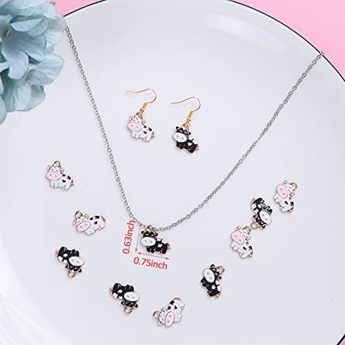 Vanpro 80 Pieces Cow Charms Colorful Enamel Cute Charms Cute Cow Shape Pendant for Bracelet Necklace Earrings Keychain DIY Jewelry Making ( Black, White)